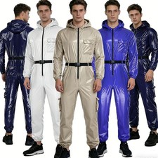 Men's Water Resistant Coveralls Mechanic Workwear Front Zipper Hooded Jumpsuit