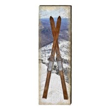Rustic Real Wood Ski Cabin Decor Sign Printed On Real Wood SKI2M 30" X 9.5" 