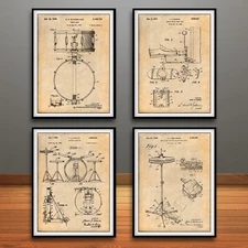 Gallery Wall Drums Patent Prints - Set of 4 - Unframed