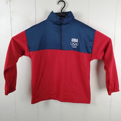 United States Olympic Sweatshirt Men Medium Red Blue Mock Neck LongSleeve London
