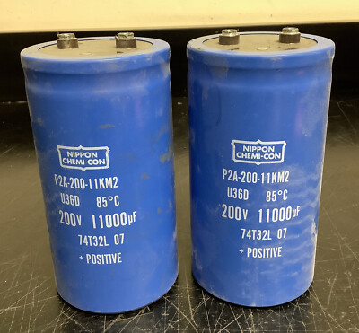 Lot of 2 Nippon Chemi-Con P2A-200-11KM2 200V 11000uF Capacitors