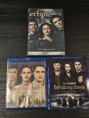 Twilight Eclipse DVD, Breaking Dawn Part 1 and 2 blu rays