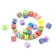 50 Assorted Opaque Striped 8mm Square Cube Laminated Resin Bubblegum Beads