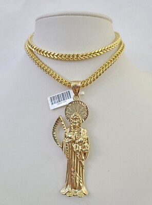 10K Franco Chain Saint Reaper Pendant Charm Necklace 20''-26'' 5mm Gold SET Yellow
