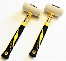 2 TOLSEN 24oz PROFESSIONAL WHITE RUBBER HEAD MALLET HAMMER FIBERGLASS 25177