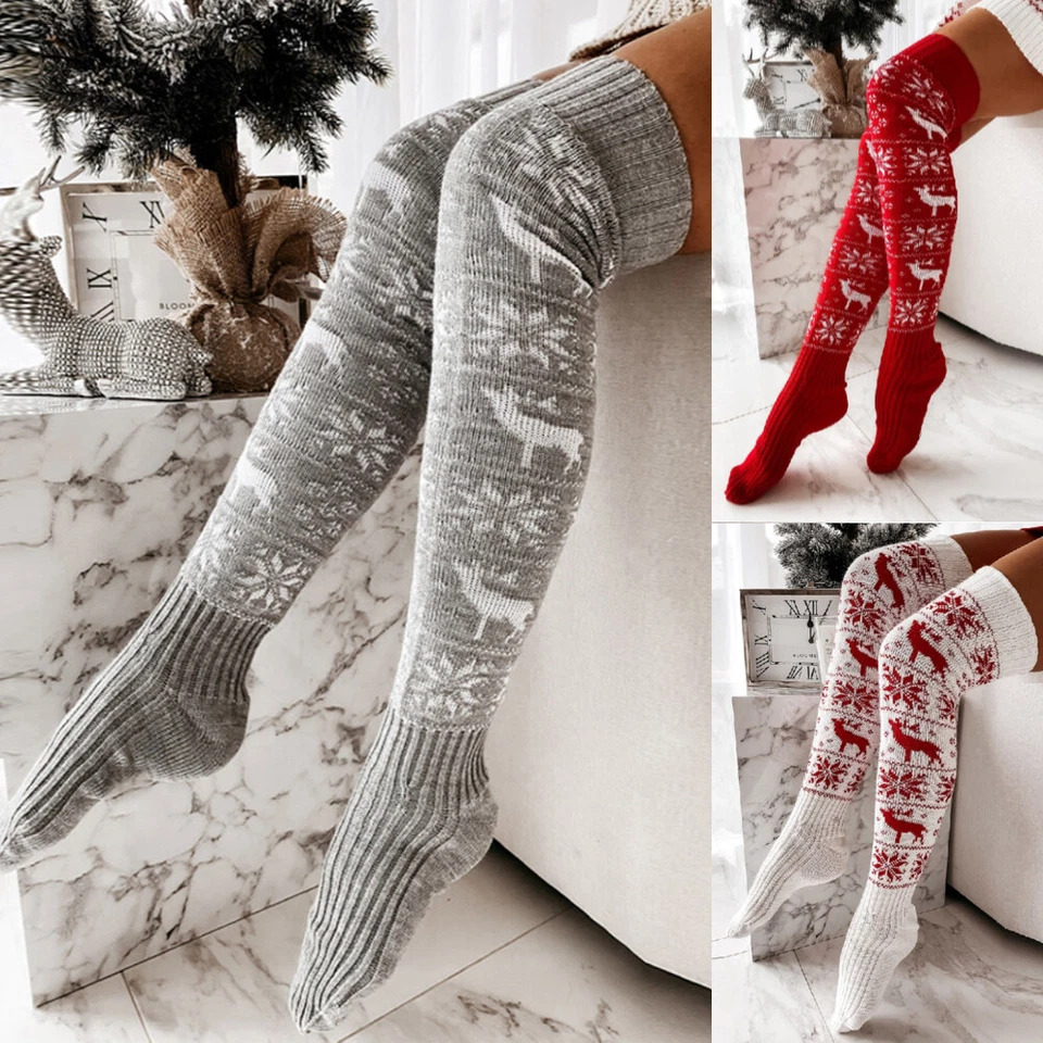Damen Overknee Stockings Dicke Lang Stricke Socken Strümpfe Weihnachten Leggings - Bild 3 von 4