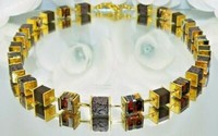 Halskette WüRfelkette WüRfel Cube Braun Silber Gold Glas Polaris Matt Lava 401I