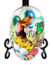 Vintage Paper Mache Easter Egg Candy Container 6" Ducks Chicks West Germany C639
