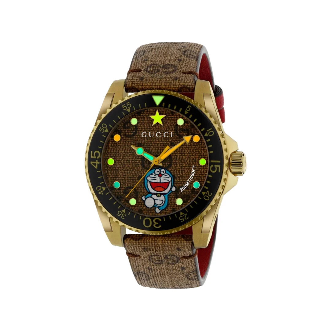 NEW Genuine GUCCI Dive Doraemon Ltd Edtn 40mm Gold Mens Designer