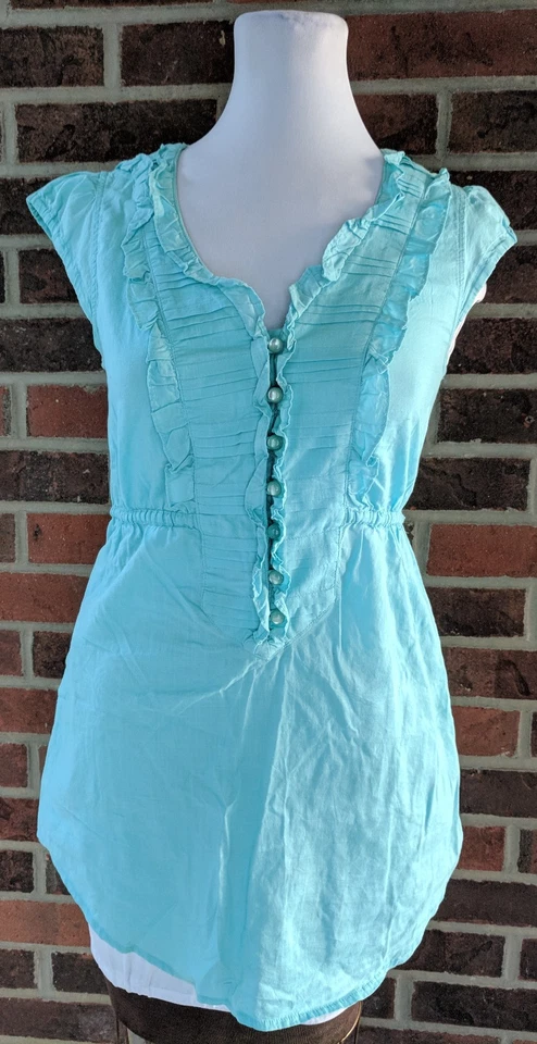 Vestido túnica azul aguamarina claro usado en excelente estado Anthropologie Edme & Esyllte Keep it Simple talla 0 Foto 3 de 4