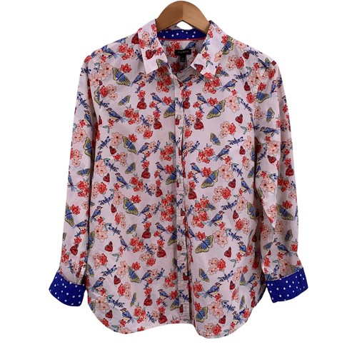 Talbots White/Multi Cotton Floral Bird 