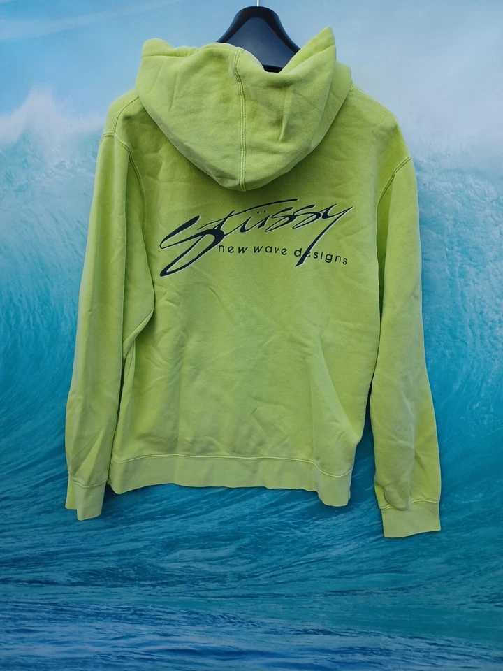 Stussy логотип желтый/зеленый новая волна дизайн свинья окрашенный толстовка с капюшоном XL хорошее состояние #0174 - Изображение 3 из 3
