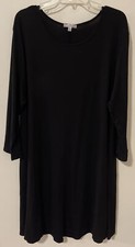 Free 2 Luv Womens 1x Black 3/4 Sleeved Ribbed Knee Length Swing Dress! A3940