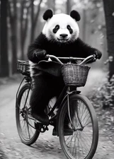 Panda Riding Bike #1 - Cute Funny Animals - Poster