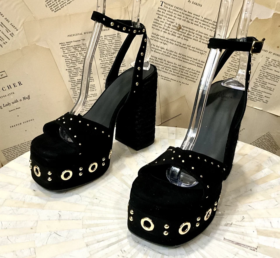 Anthropologie Castaner Fruamba sandalo plateau tacco borchiato nero 37/6,5 NUOVO - Immagine 4 di 4