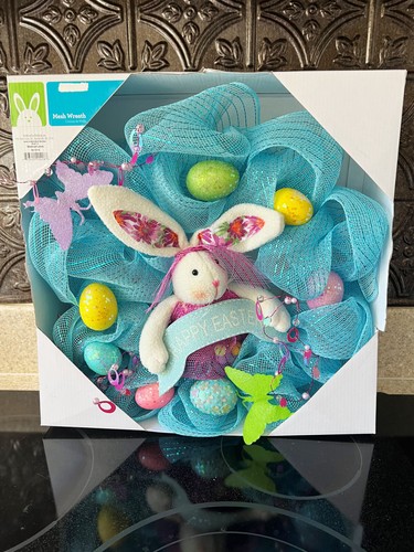 Huevos de conejo de Pascua guirnalda de malla azul 16" NUEVO