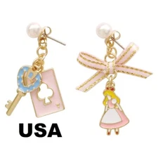 US Seller Alice in Wonderland Fashion Dangle Earrings Pink 