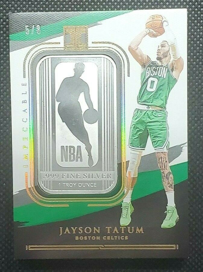 Image 1 - 2020-21 PANINI IMPECCABLE JAYSON TATUM 1 TROY OZ SILVER NBA LOGO HOLO GOLD 5/8