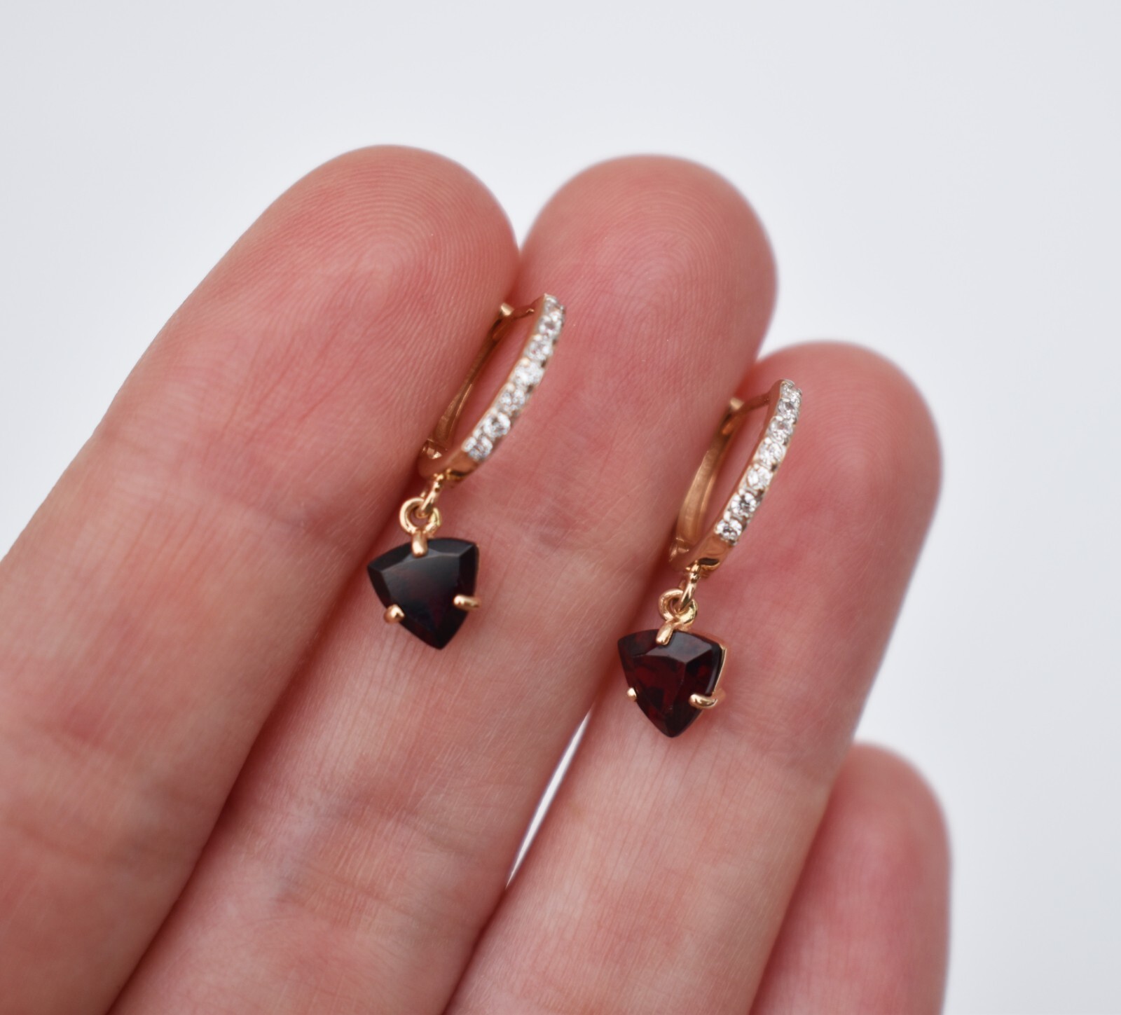 Small hoop earrings with garnet charm, basic crys… - image 4