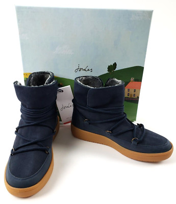Joules Charlton Suede Snow Boots Blue Faux Fur Lined Shoes Women's