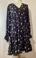 Inspired Hearts Black Floral Dress L/S Ruffles Knee Length Boho Goth Sz 2X