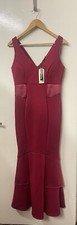 Lipsy V  Neck, Twist Front Ruched, Sleeveless, Long Dress, Size 14, Wine,