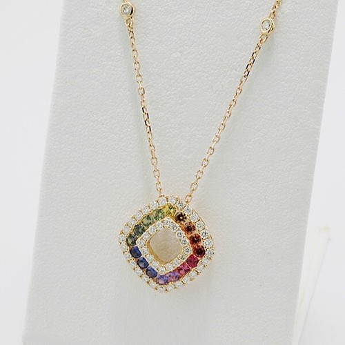 Colgante De Zafiro Arcoíris Y Diamante Multicolor En Oro Rosa 750 - Imagen 3 de 4