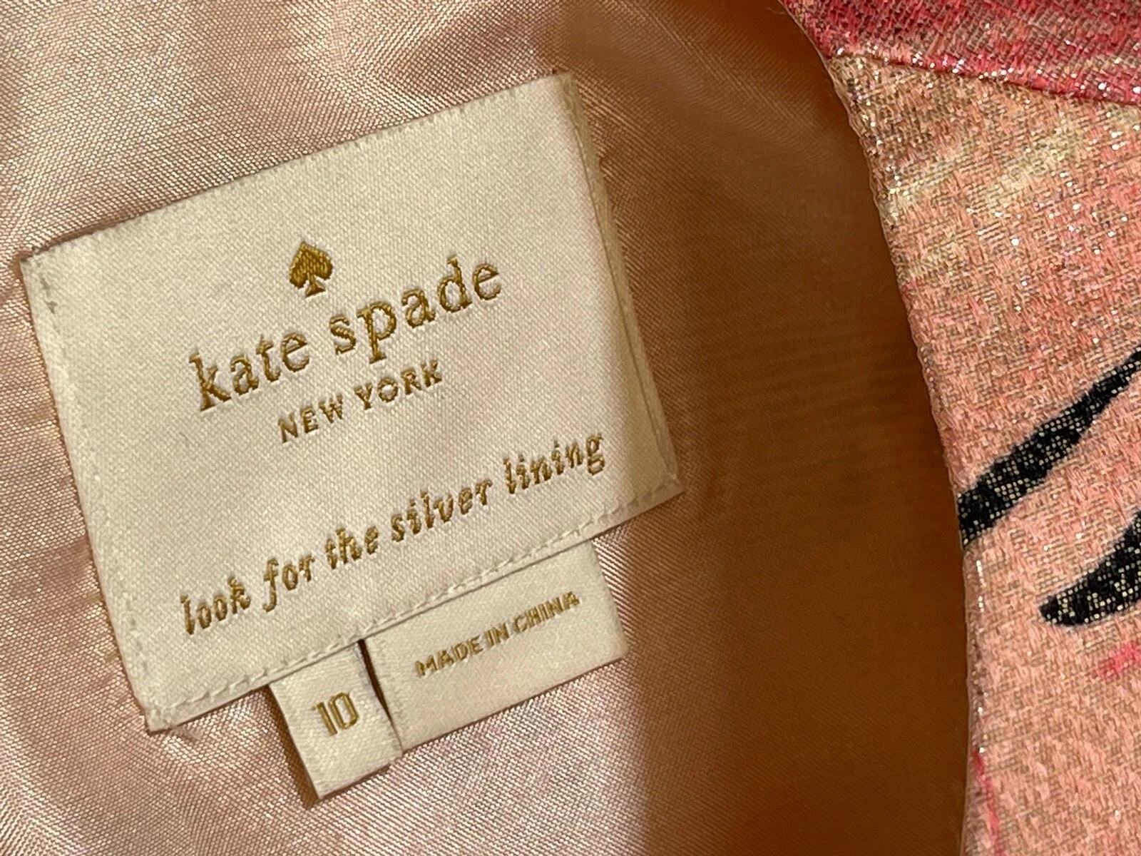 Abito da festa Kate Spade da donna rosa nero metallizzato foderato manica corta 10