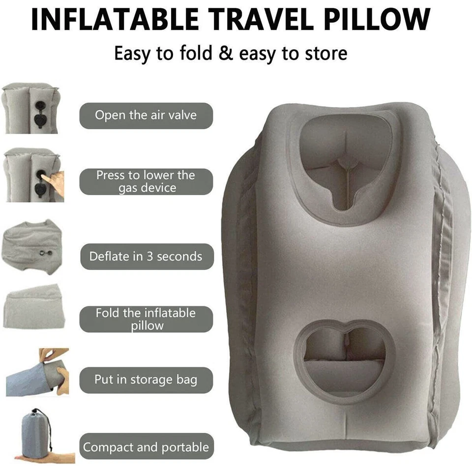 Inflatable Air Cushion Travel Pillow for Airplane Office Nap Rest Neck Head Chin - image 3 of 4