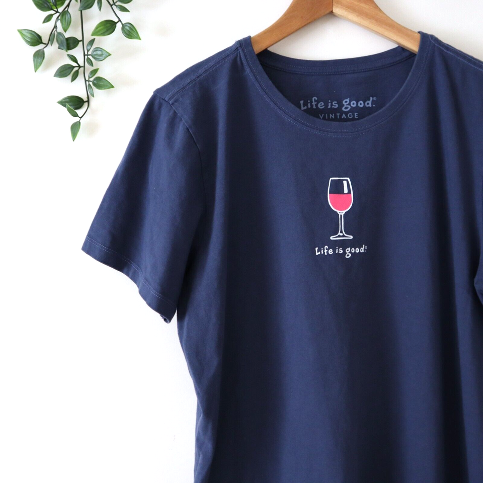 Life Is Good Vintage Women's Blue Wine Short Sleeve Crew Neck Shirt
