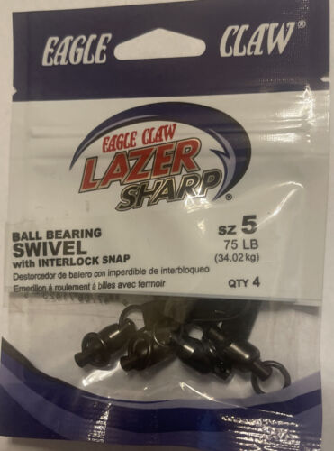 Eagle Ball Lazer Sharp Bearing Swivel 75 Lb Size 5 With Interlock Nickel And Blk - Afbeelding 1 van 6