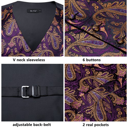NEW Men's Paisley Design Dress Vest and Neck Tie Hankie Set For Suit or Tuxedo - Picture 38 of 151