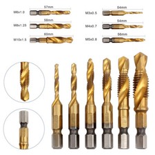 6PCS M3-M10 Drill Spiral Tap Bits HSS 1/4'' Hex Shank Metric Thread Cutter Set