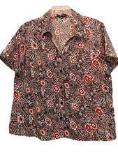 Notations Short sleeve button front blouse black,red white Sz Large