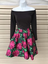 Sherri Hill 2PC Formal Homecoming/Prom Dress Floral Skirt Black Long sleeve top