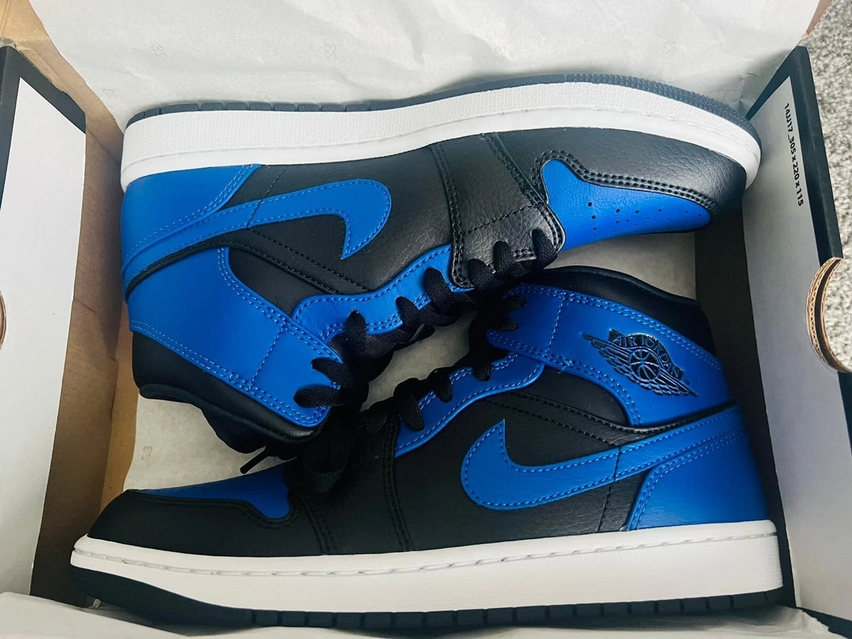 Size UK 7.5 - Jordan 1 Mid Black Hyper Royal White Brand New In Box | eBay