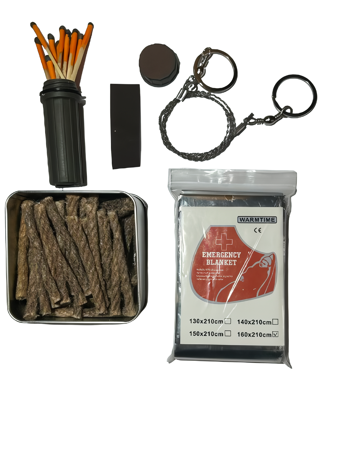 Fire Starter 30 Infused Wax Ropes Saw Wire Emergency Blanket For Camping Hiking