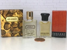 2 pc. Vintage ARAMIS MICRO Sample Cologne Perfumes TUSCANY EDT & ARAMIS 5 ml NIB