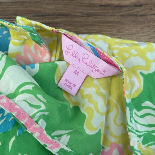 Lilly Pulitzer Iona Silk Tank Blouse Button Back Floral Patchwork Sleeveless M - Afbeelding 3 van 6