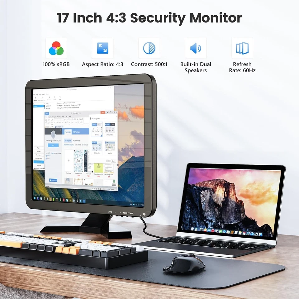 Eyoyo 17-inch TFT LCD HDMI Monitor AV BNC VGA USB CCTV Display Computer Screen - Image 3 of 4