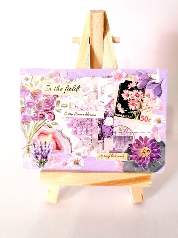 ACEO Original Cut Paper Art Purple Flower Inspirational Collage By LoveYourMail 