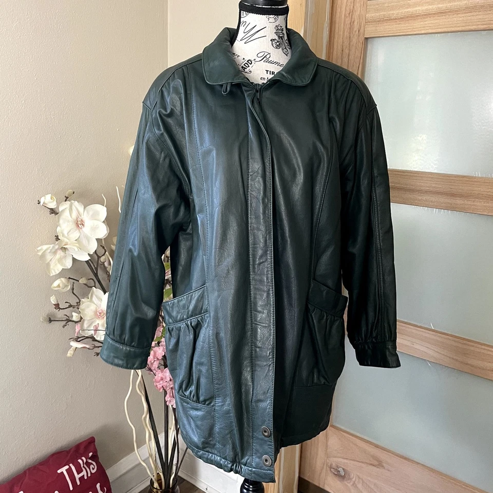 Женская кожаная куртка Jacqueline Ferrar размер Small зеленая 90-е винтажная супермягкая - Изображение 3 из 4