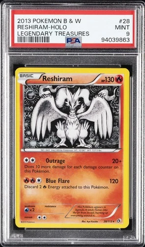 2013 POKEMON BLACK & WHITE LEGENDARY TREASURES #28 RESHIRAM-HOLO PSA 9