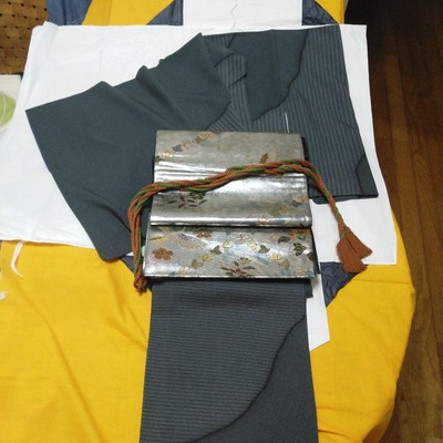 Visiting Kimono Silk Wave Pattern, Elegant, Size 152cm, Used