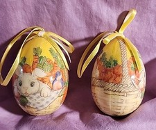 2 Vintage Paper Mache Easter Egg Ornaments Made In Taiwan ROC