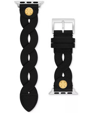 Tory Burch Women's Black Braided Leather Band for Apple Watch 38-45mm NEW