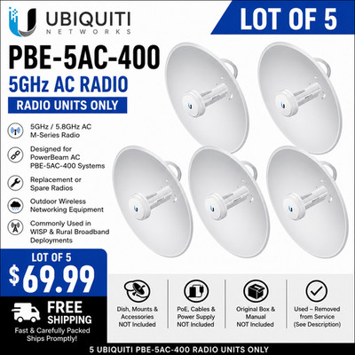 Lot of 5 Ubiquiti UBNT PBE-5AC-400 Radios Only   5GHz AC   Used   Free Shipping