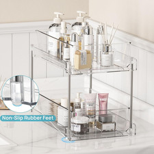 4 Pack Bathroom Organizer, 2 Tier Clear under Sink Organizers Vanity Countert...