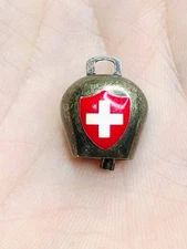 Vintage 800 Silver & Enamel Swiss Cow Bell Charm Marked CHN