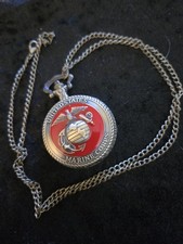United State Marine Corps Theme Quartz Souvenir Pocket Watch w/ Chain